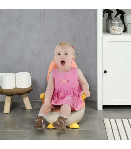 Orinal Infantil WC Aprendizaje Orinal para Bebé de 6-36 Meses en Forma de Zorro Tapa Antideslizante 34,5x35x23 cm Rosa