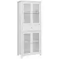 Alacena de Cocina Mueble Vitrina con 4 Puertas de Vidrio Templado Cajón y Estantes Ajustables 74x35,5x181,5 cm Blanco