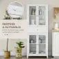 Alacena de Cocina Mueble Vitrina con 4 Puertas de Vidrio Templado Cajón y Estantes Ajustables 74x35,5x181,5 cm Blanco
