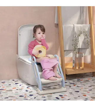 Adaptator WC para Niños con Escalera Plegable Reductor de Aprendizaje para Baño Portátil 67,9x42,8x51,5 cm Azul