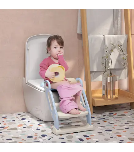 Adaptator WC para Niños con Escalera Plegable Reductor de Aprendizaje para Baño Portátil 67,9x42,8x51,5 cm Azul
