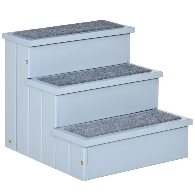 Escalera para Mascotas 3 Peldaños con Espacio de Almacenaje y Alfombra Antideslizantes Portátil 40,5x44,5x38 cm Gris