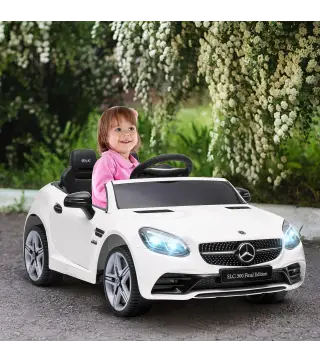 Coche Eléctrico Mercedes SLC 300 12V para Niños de 3-6 Años con Mando a Distancia Faros LED Bocina 107x62,5x44 cm Blanco