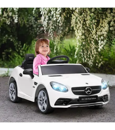 Coche Eléctrico Mercedes SLC 300 12V para Niños de 3-6 Años con Mando a Distancia Faros LED Bocina 107x62,5x44 cm Blanco