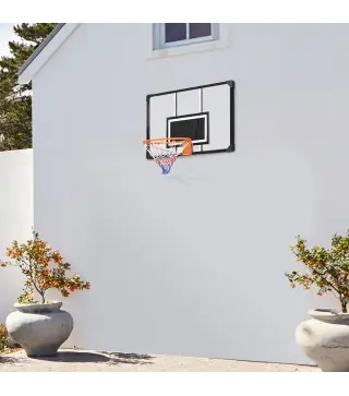 Canasta de Baloncesto de Pared con Red Diámetro de 45 cm y Marco de Acero para Interior y Exterior 113x61x73 cm Negro
