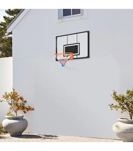 Canasta de Baloncesto de Pared con Red Diámetro de 45 cm y Marco de Acero para Interior y Exterior 113x61x73 cm Negro