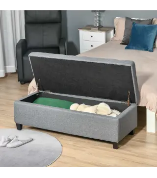 Banco de Almacenamiento Puff de Almacenaje Taburete Tapizado en Lino con Tapa Abatible para Entrada 125x49x41,5 cm Gris