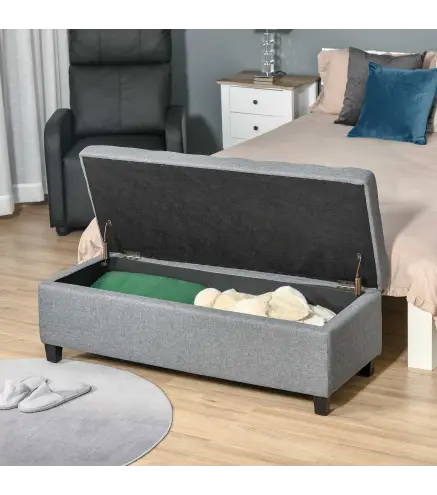 Banco de Almacenamiento Puff de Almacenaje Taburete Tapizado en Lino con Tapa Abatible para Entrada 125x49x41,5 cm Gris
