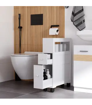 Mueble de Baño 2 Cajones Ahorra Espacio con 4 Ruedas 16x52x71,5 cm Blanco