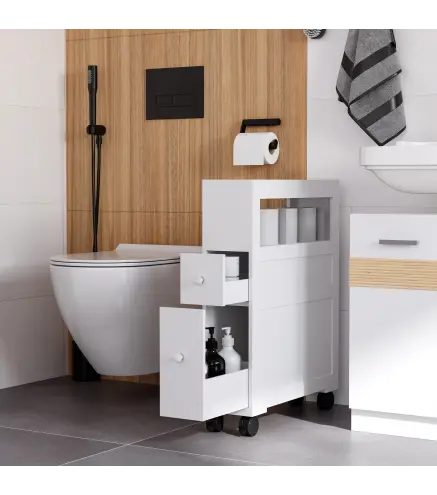 Mueble de Baño 2 Cajones Ahorra Espacio con 4 Ruedas 16x52x71,5 cm Blanco