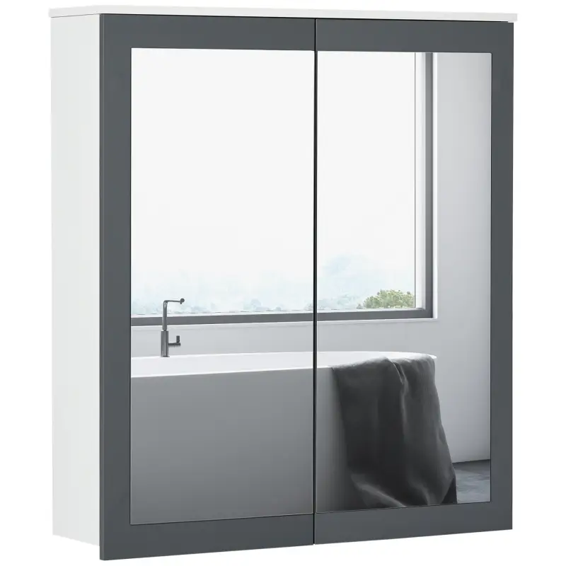 Armario de Baño con Espejo Armario de Baño para Colgar con 2 Puertas de Vidrio y Estantes Ajustables 69x17x75,5cm Blanco