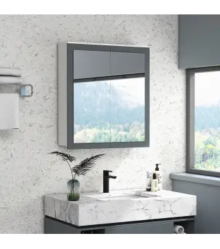 Armario de Baño con Espejo Armario de Baño para Colgar con 2 Puertas de Vidrio y Estantes Ajustables 69x17x75,5cm Blanco