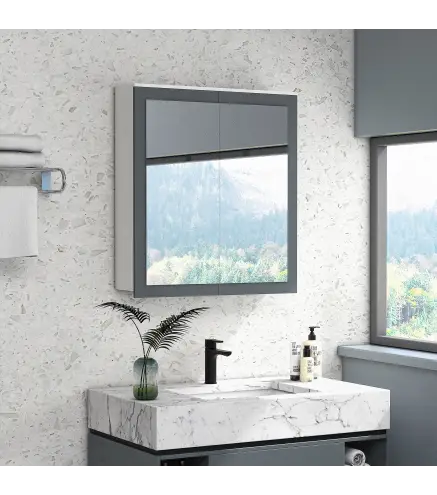 Armario de Baño con Espejo Armario de Baño para Colgar con 2 Puertas de Vidrio y Estantes Ajustables 69x17x75,5cm Blanco