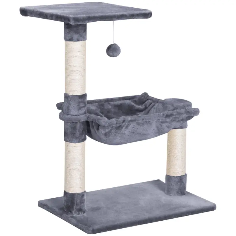 Árbol Rascador para Gatos Torre para Gatos 50x36x70 cm Centro de Actividad con Hamaca Plataforma Postes de Sisal Gris