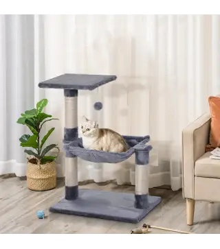 Árbol Rascador para Gatos Torre para Gatos 50x36x70 cm Centro de Actividad con Hamaca Plataforma Postes de Sisal Gris