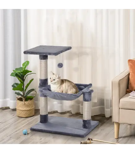 Árbol Rascador para Gatos Torre para Gatos 50x36x70 cm Centro de Actividad con Hamaca Plataforma Postes de Sisal Gris