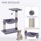 Árbol Rascador para Gatos Torre para Gatos 50x36x70 cm Centro de Actividad con Hamaca Plataforma Postes de Sisal Gris