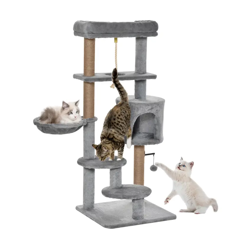 Árbol Rascador para Gatos Altura 120 cm Torre de Gatos con Plataformas Cueva Hamaca Postes de Yute 48x48x120 cm Gris