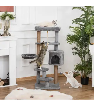 Árbol Rascador para Gatos Altura 120 cm Torre de Gatos con Plataformas Cueva Hamaca Postes de Yute 48x48x120 cm Gris
