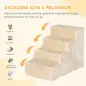 Escalera para Mascotas de 4 Peldaños 2 en 1 con Funda Extraíble y Lavable Escalera Rascadora de Perros 60x35x44 cm Beige