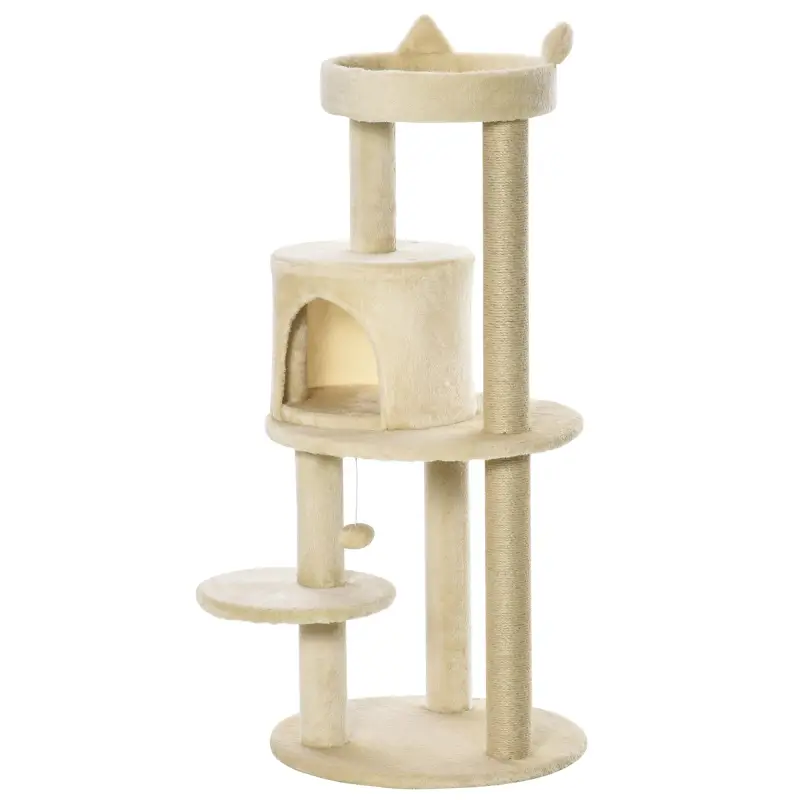 Árbol Rascador para Gatos de 104 cm Rascador para Gatos con Plataformas Refugio Postes de Sisal y Bola 48x48x104cm Crema