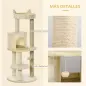 Árbol Rascador para Gatos de 104 cm Rascador para Gatos con Plataformas Refugio Postes de Sisal y Bola 48x48x104cm Crema
