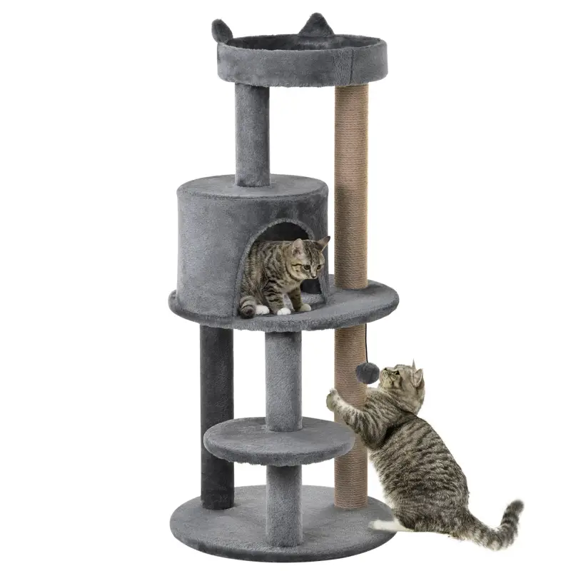 Árbol Rascador para Gatos de 104 cm Rascador para Gatos con Plataformas Refugio Postes de Sisal y Bola 48x48x104 cm Gris