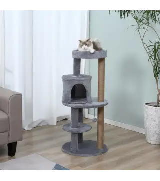 Árbol Rascador para Gatos de 104 cm Rascador para Gatos con Plataformas Refugio Postes de Sisal y Bola 48x48x104 cm Gris