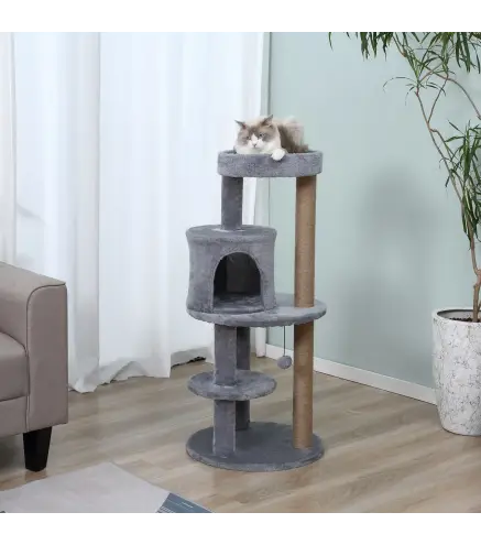 Árbol Rascador para Gatos de 104 cm Rascador para Gatos con Plataformas Refugio Postes de Sisal y Bola 48x48x104 cm Gris