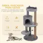 Árbol Rascador para Gatos de 104 cm Rascador para Gatos con Plataformas Refugio Postes de Sisal y Bola 48x48x104 cm Gris