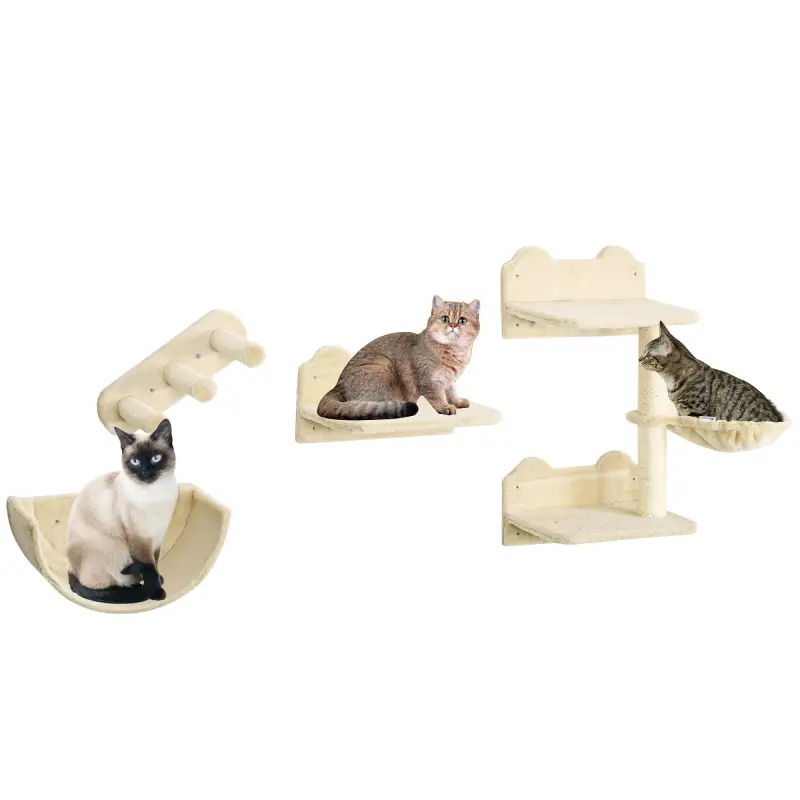 Juego de Escalada para Gatos de Pared Estantes para Gatos 4 Piezas Hamaca Nido Plataformas para Saltar Beige