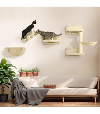 Juego de Escalada para Gatos de Pared Estantes para Gatos 4 Piezas Hamaca Nido Plataformas para Saltar Beige