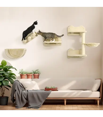 Juego de Escalada para Gatos de Pared Estantes para Gatos 4 Piezas Hamaca Nido Plataformas para Saltar Beige