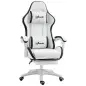 Silla Gaming Silla Gamer de Cuero PU Altura Ajustable Reclinable 135° Reposacabezas y Reposapiés 65x65x121-129 cm Blanco