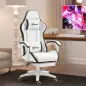 Silla Gaming Silla Gamer de Cuero PU Altura Ajustable Reclinable 135° Reposacabezas y Reposapiés 65x65x121-129 cm Blanco