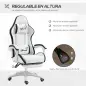 Silla Gaming Silla Gamer de Cuero PU Altura Ajustable Reclinable 135° Reposacabezas y Reposapiés 65x65x121-129 cm Blanco