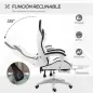 Silla Gaming Silla Gamer de Cuero PU Altura Ajustable Reclinable 135° Reposacabezas y Reposapiés 65x65x121-129 cm Blanco