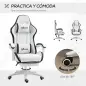 Silla Gaming Silla Gamer de Cuero PU Altura Ajustable Reclinable 135° Reposacabezas y Reposapiés 65x65x121-129 cm Blanco