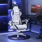 Silla Gaming Silla Gamer de Cuero PU Altura Ajustable Reclinable 135° Reposacabezas y Reposapiés 65x65x121-129 cm Blanco