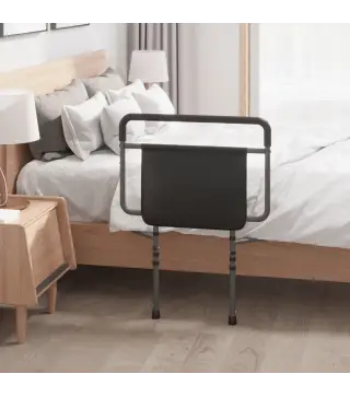 Barandilla de Cama Adulto Asidero para la Cama con Altura Ajustable Bolsillo de Almacenamiento 71x61x86-104 cm Gris