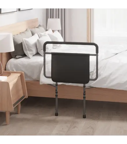 Barandilla de Cama Adulto Asidero para la Cama con Altura Ajustable Bolsillo de Almacenamiento 71x61x86-104 cm Gris