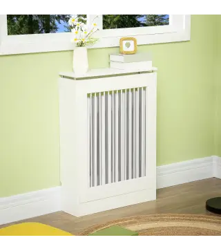 Cubierta de Radiador Cubre Radiador Moderno Pintado de MDF con Estante Superior para Salon Dormitorio 60x18x84 cm Blanco