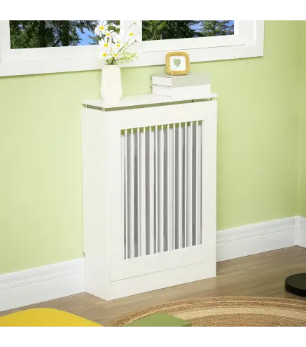 Cubierta de Radiador Cubre Radiador Moderno Pintado de MDF con Estante Superior para Salon Dormitorio 60x18x84 cm Blanco