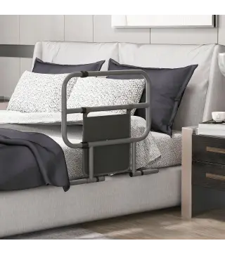 Barandilla de Cama Adulto Asidero para la Cama Plegable con Bolsillo de Almacenamiento 61x66x55 cm Gris