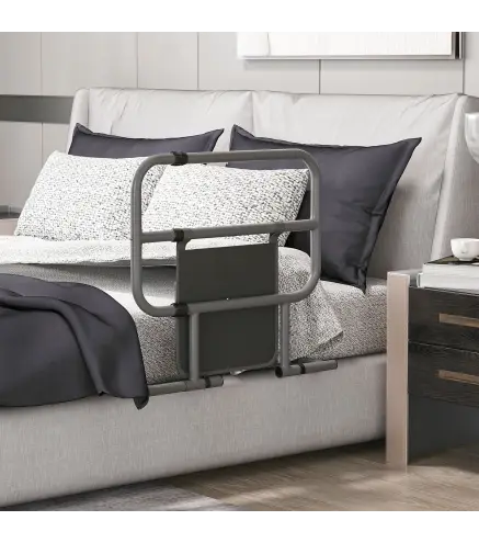 Barandilla de Cama Adulto Asidero para la Cama Plegable con Bolsillo de Almacenamiento 61x66x55 cm Gris