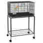 Jaula para Pájaros con Ruedas 77x46x119 cm Jaula Metálica para Aves con Bandeja Extraíble 2 Perchas 2 Comederos Negro Jaula para Pájaros con Ruedas 77x46x119 cm Jaula Metálica para Aves con Bandeja Extraíble 2 Perchas 2 Comederos Negro