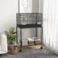 Jaula para Pájaros con Ruedas 77x46x119 cm Jaula Metálica para Aves con Bandeja Extraíble 2 Perchas 2 Comederos Negro