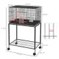 Jaula para Pájaros con Ruedas 77x46x119 cm Jaula Metálica para Aves con Bandeja Extraíble 2 Perchas 2 Comederos Negro Jaula para Pájaros con Ruedas 77x46x119 cm Jaula Metálica para Aves con Bandeja Extraíble 2 Perchas 2 Comederos Negro