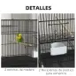 Jaula para Pájaros con Ruedas 77x46x119 cm Jaula Metálica para Aves con Bandeja Extraíble 2 Perchas 2 Comederos Negro Jaula para Pájaros con Ruedas 77x46x119 cm Jaula Metálica para Aves con Bandeja Extraíble 2 Perchas 2 Comederos Negro