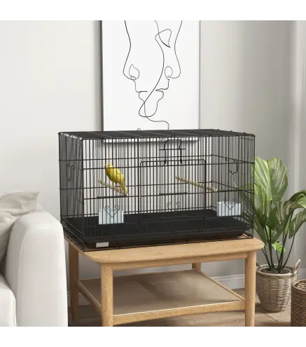Jaula para Pájaros 77x46x45 cm Jaula Metálica para Aves con Bandeja Extraíble 2 Perchas 2 Comederos 2 Perchas Negro